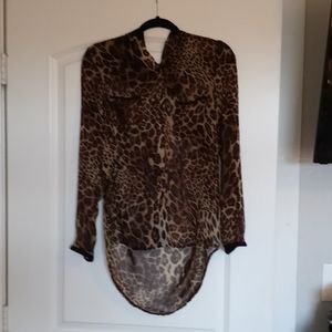 Women's leopard print long-sleeved chiffon shirt
